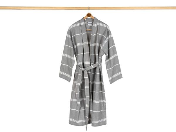 Grey Stripe Peshtemal Linen Robe